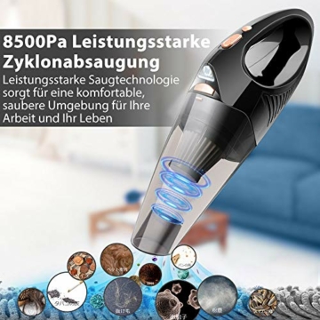 DOFLY Kabelloser Handstaubsauger, 8500PA Saugleistung Handsauger, Wiederaufladbarer Akku Staubsauger mit Waschbarem Filter, Nass & Trocken Autostaubsauger mit LED-Licht (Schwarz & Golden) - 2