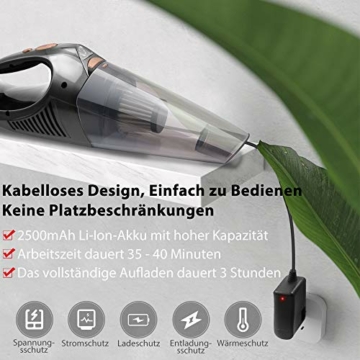DOFLY Kabelloser Handstaubsauger, 8500PA Saugleistung Handsauger, Wiederaufladbarer Akku Staubsauger mit Waschbarem Filter, Nass & Trocken Autostaubsauger mit LED-Licht (Schwarz & Golden) - 4