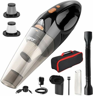 DOFLY Kabelloser Handstaubsauger, 8500PA Saugleistung Handsauger, Wiederaufladbarer Akku Staubsauger mit Waschbarem Filter, Nass & Trocken Autostaubsauger mit LED-Licht (Schwarz & Golden) - 1