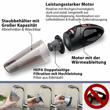 DOFLY Kabelloser Handstaubsauger, 8500PA Saugleistung Handsauger, Wiederaufladbarer Akku Staubsauger mit Waschbarem Filter, Nass & Trocken Autostaubsauger mit LED-Licht (Schwarz & Golden) - 5