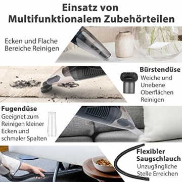 DOFLY Kabelloser Handstaubsauger, 8500PA Saugleistung Handsauger, Wiederaufladbarer Akku Staubsauger mit Waschbarem Filter, Nass & Trocken Autostaubsauger mit LED-Licht (Schwarz & Golden) - 6